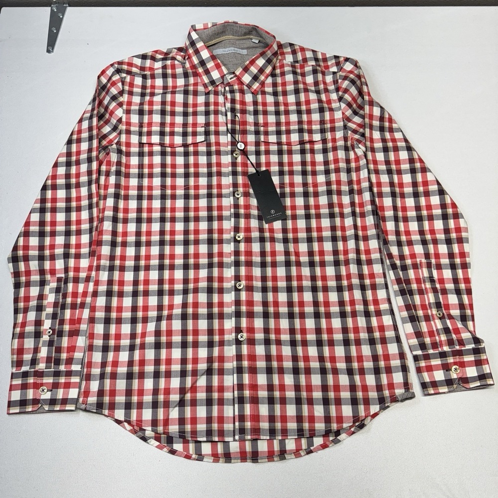 7 Diamonds Men's Shirt S Small Red Plaid‎ Button Up NWT New